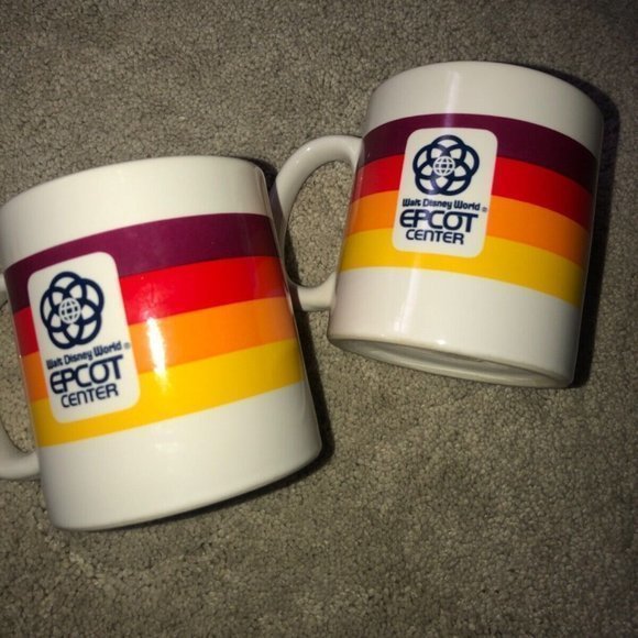 Vintage Walt Disney World Epcot Center Striped Coffee Mug Set (2) - Picture 1 of 13